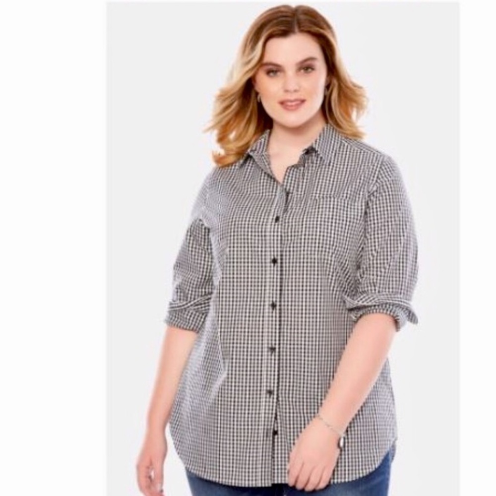 NWOT  gingham cotton long sleeve boyfriend shirt